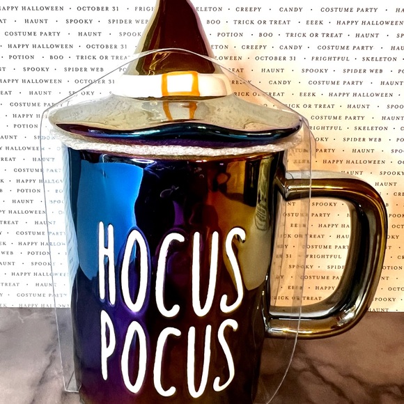 Halloween Hocus Pocus Iridescent Mug with Witch Hat Lid Purples Blues Gold - Picture 2 of 6